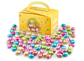 Bulk Easter Egg Hunt Chocolate in a Theme Box - Solid Milk Chocolate Individually Wrapped Foil Easter Eggs 1kg- Approx 200 Eggs- Easter Hunts and Treats- Easter Egg 2024